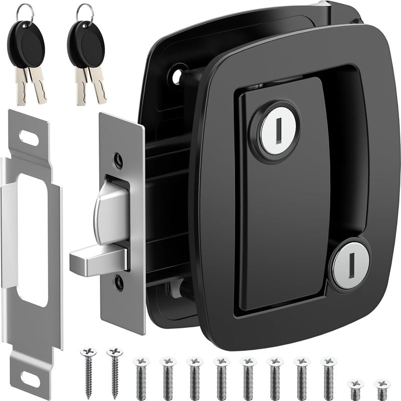 WELLUCK RV Door Lock Replacement with Paddle Deadbolt, 100% Metal Camper Door Latch Handle Lock, RV Entry Door Lock for Camper Horse Travel Trailer Cargo Hauler - Image 1